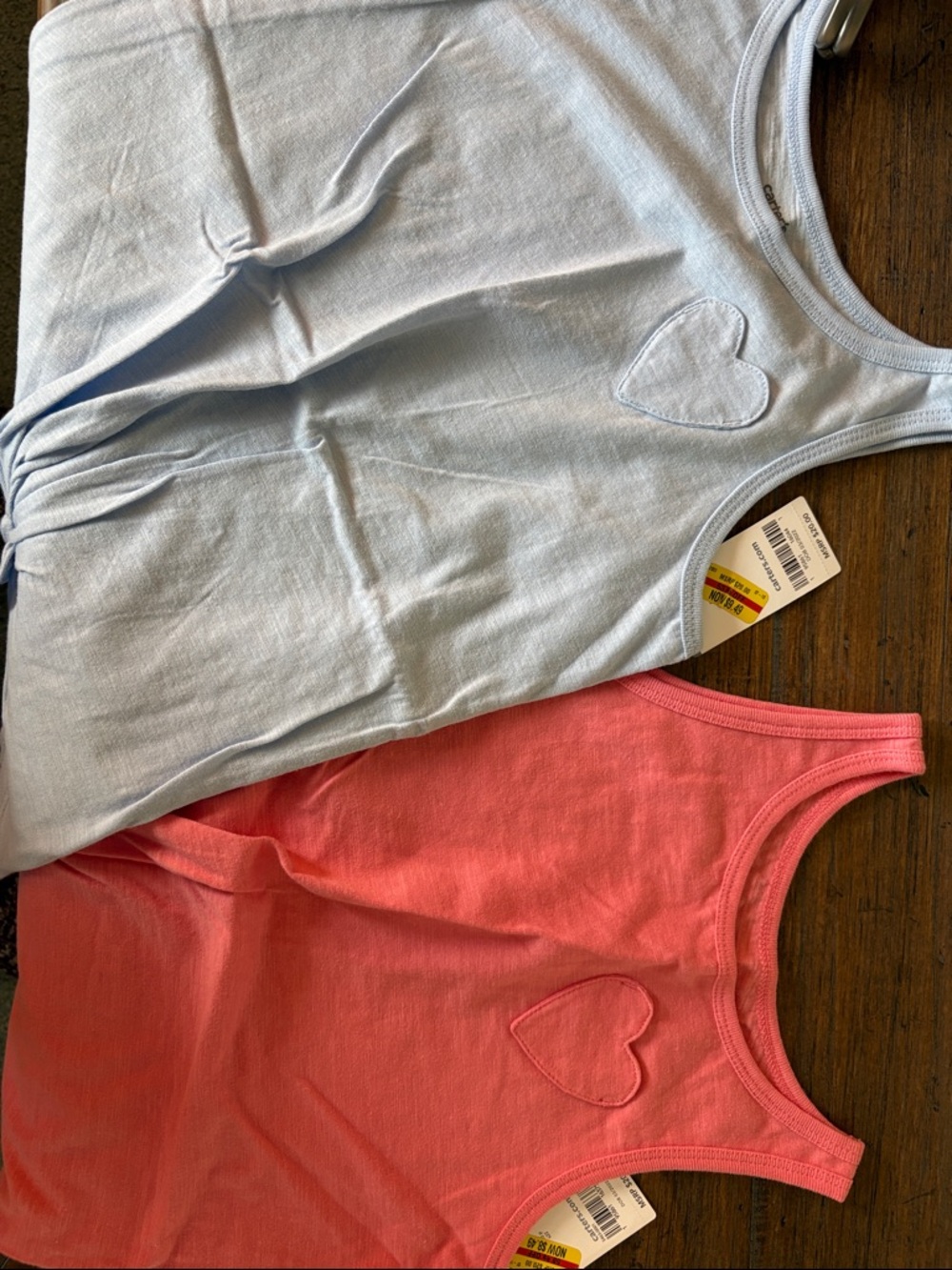 Carters NWT, Light Blue & Coral Heart Tank Tops - Girls (2 Pack) Size10